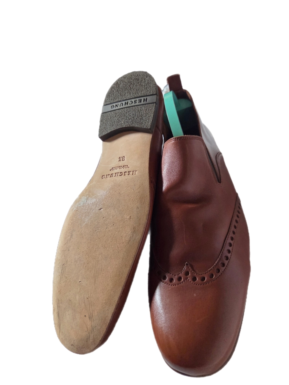 Heschung Vintage Men's Brown Leather Slip-On Brogue Loafers S - Picture 2 of 6